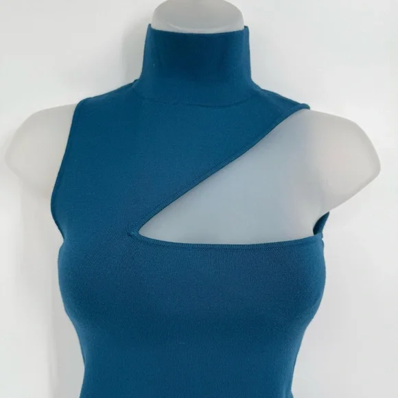 Alice + Olivia Kiki Blue-green mock neck Cutout Tank  Size Small Sleeveless - Picture 4 of 9